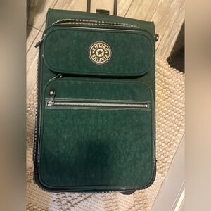 EUC Kipling Rolling Carry On Travel Luggage Suitcase Green Vintage